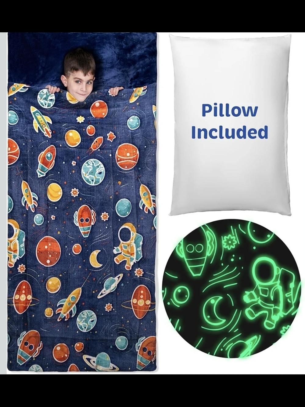 bolle Navy Space Glow Kids Sleeping Bag with Pillow